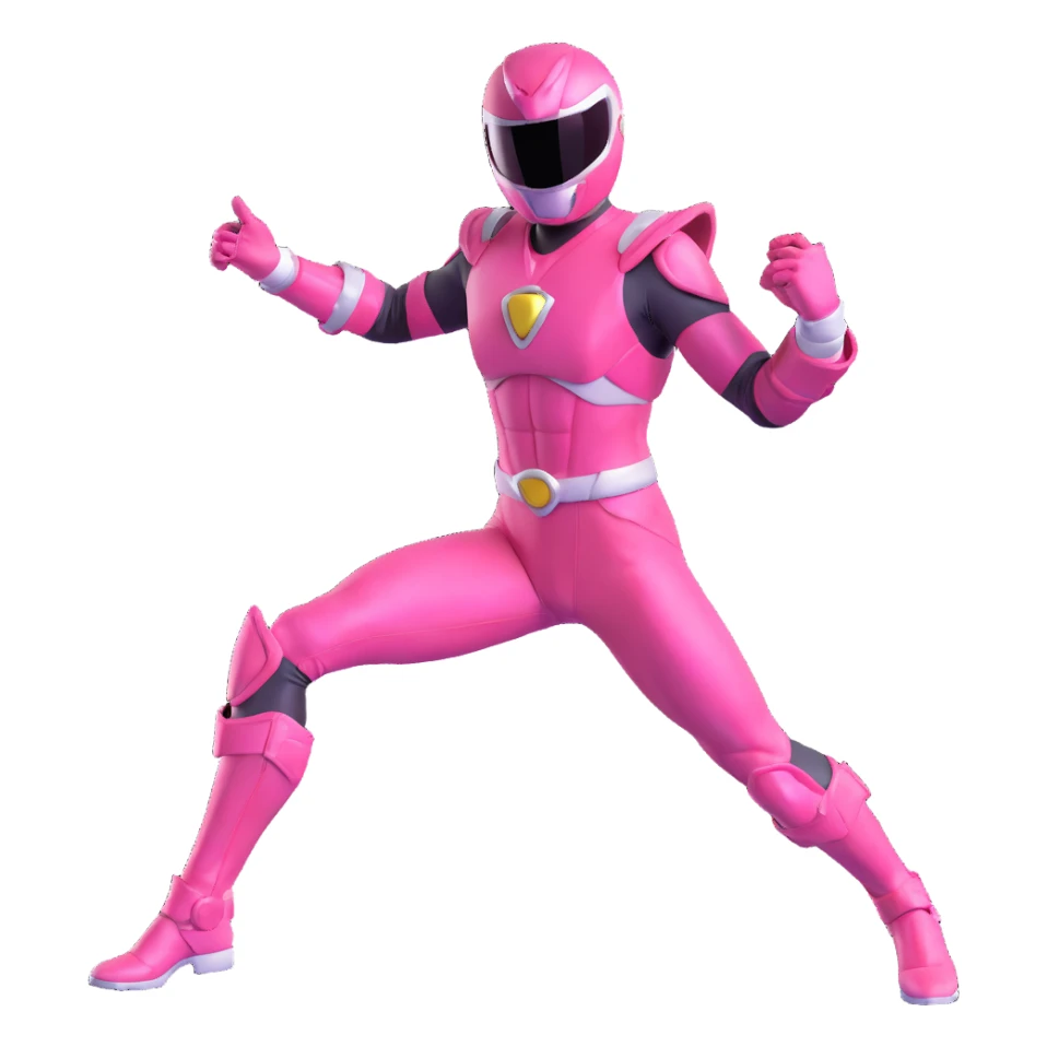 pink power ranger in dynamic pose, helmet and suit, no text sticker