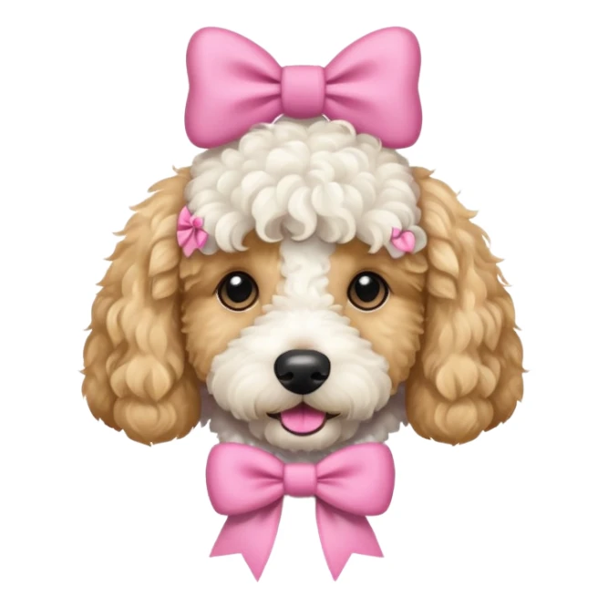 White goldendoodle with pink bow sticker