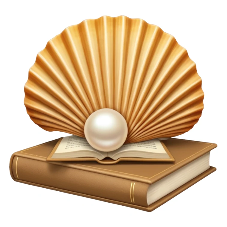 Open beige shell with pearl and beige books sticker