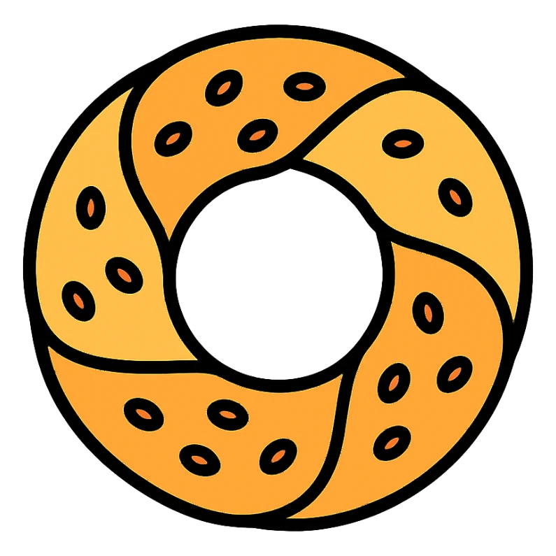 modern icon style simit bread, simple and recognizable, circular shape, sesame seeds, clean lines, minimal color palette sticker
