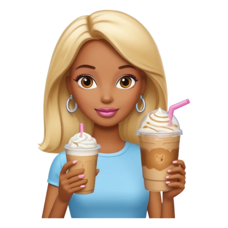 brown skin blonde barbie with iced latte sticker