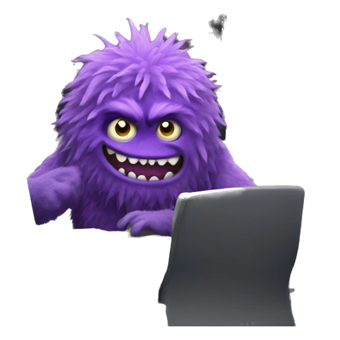 Purple monster working in office sticker