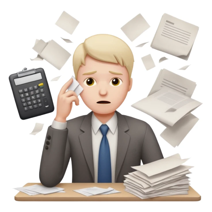 office worker in stress with papers sticker