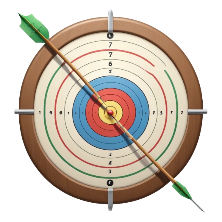 the recursive bow with an arrow drawn back, aimed at a target with concentric rings. The background suggests a calm, outdoor archery range, emphasizing the precision, focus, and skill required in archery as a competitive sport. sticker
