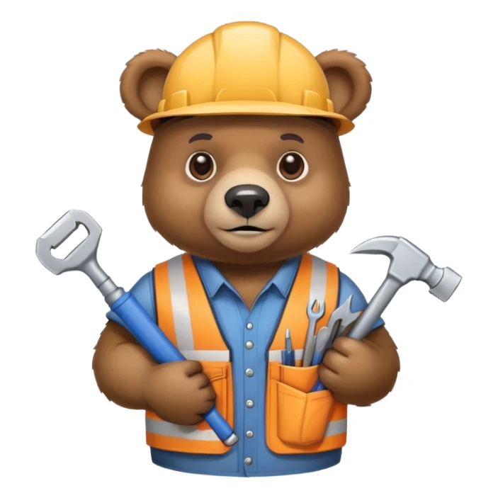Bear with construction tools and blueprints sticker