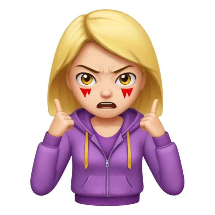 Angry girl with clothes sticker