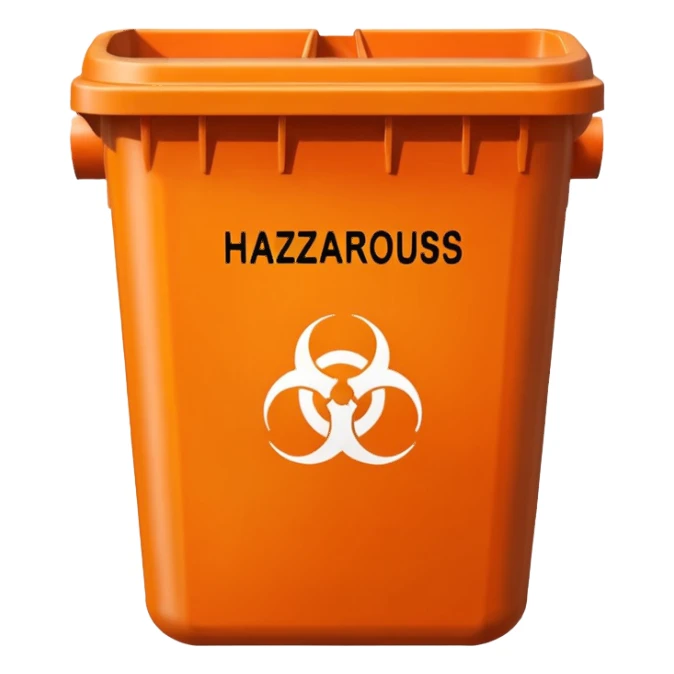 empty orange BIN WITH "HAZARDOUS WASTE" WORD IN IT. CORRECT SPELLING PLEASE sticker