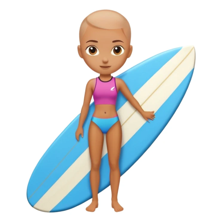 Shaved head girl with surfboard  sticker