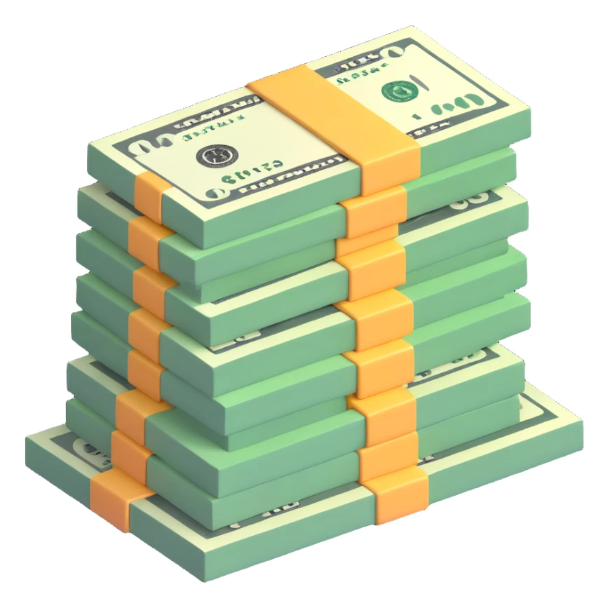 stack of dollar bills, US currency sticker