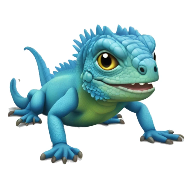 realistic crawling cute blue iguana  sticker