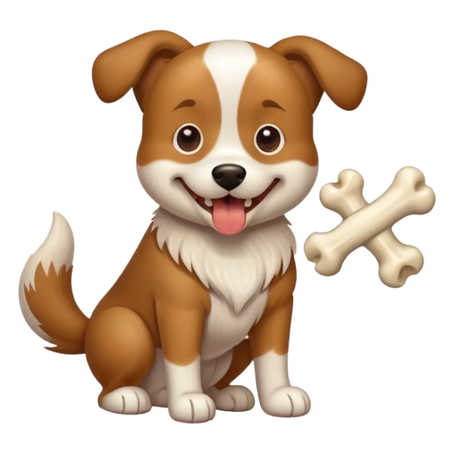 dog with a bone in its teeth, wagging tail sticker