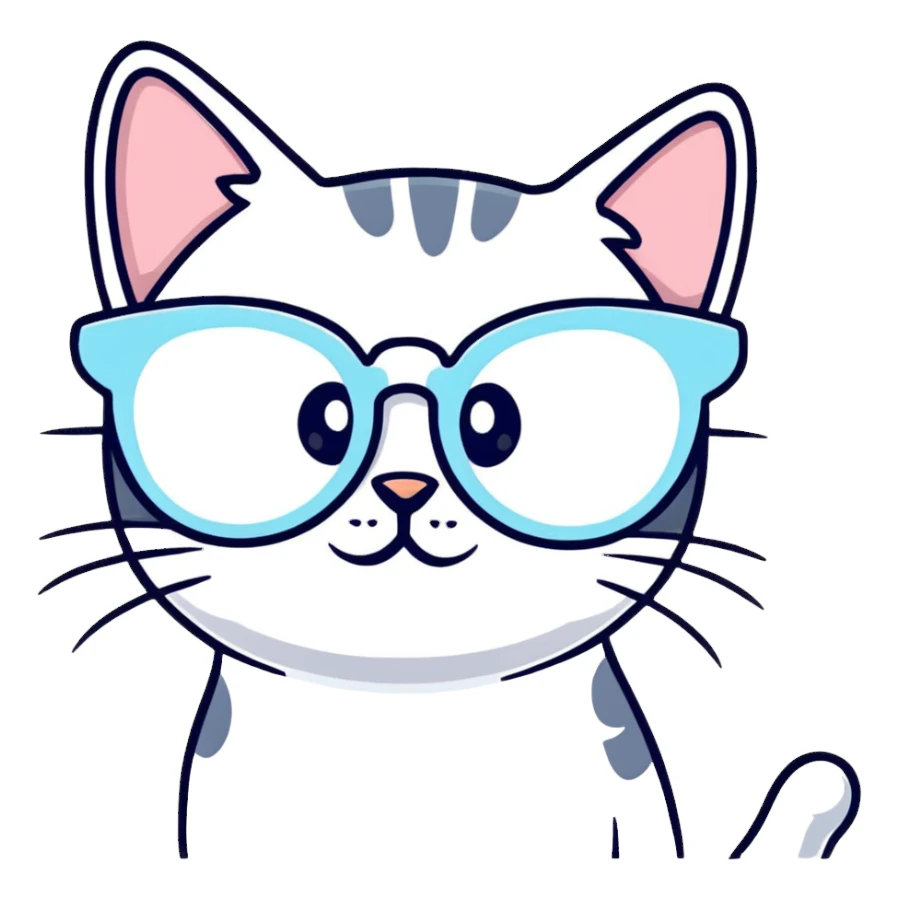 cat-eye pastel blue glasses with slight shimmer sticker