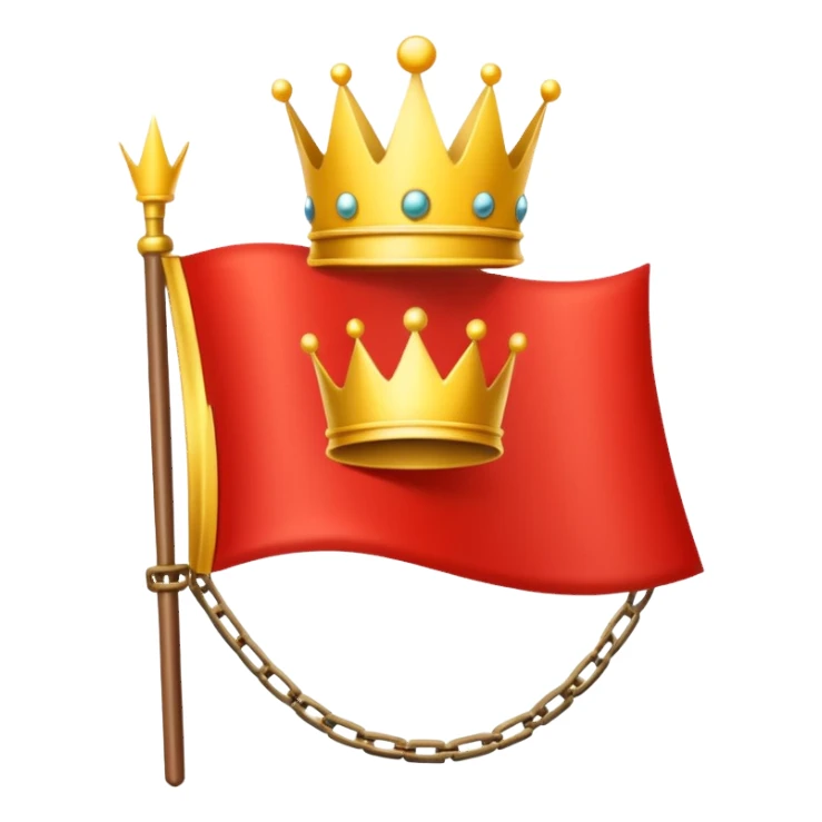 red flag with a crown over  with a yellow square chains inside sticker