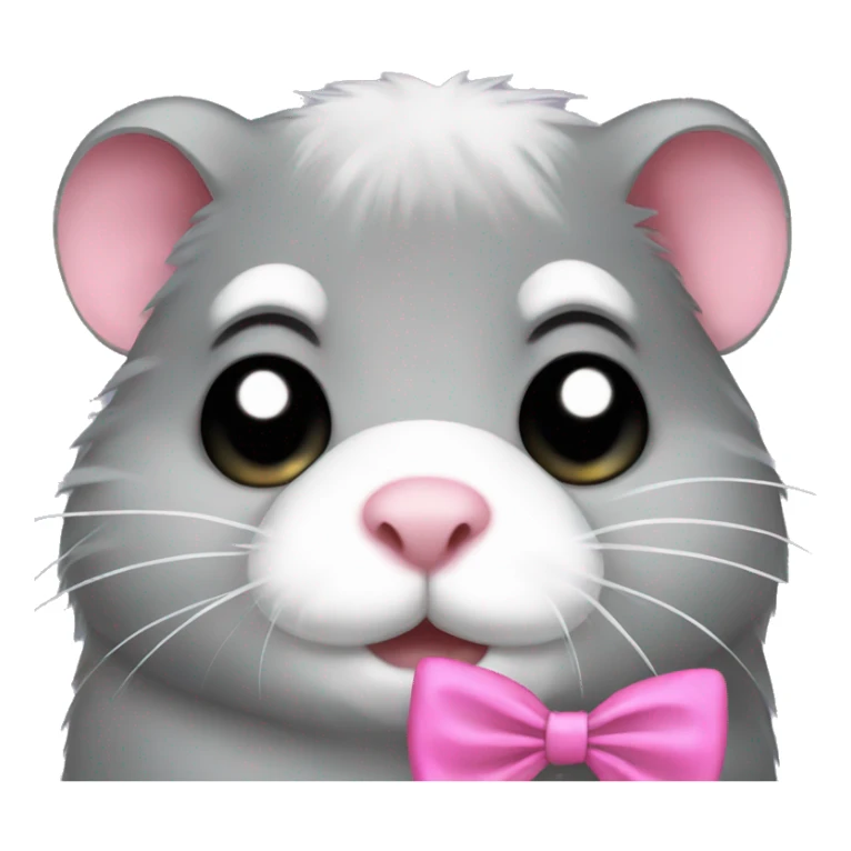 grey crying hamster face with pink bow  sticker