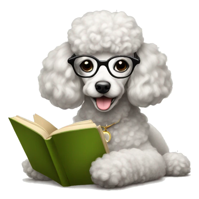 Poodle with glasses reading a book and drinking tea sticker