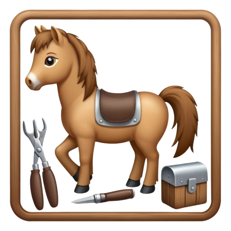 pony with grooming tools nearby sticker