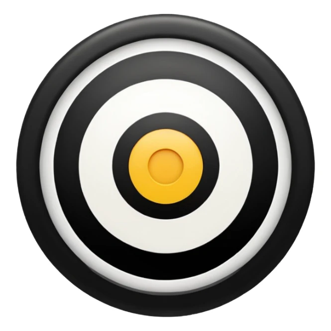 A black circle surrounded by a white circle surrounded by a white circle like a target sticker