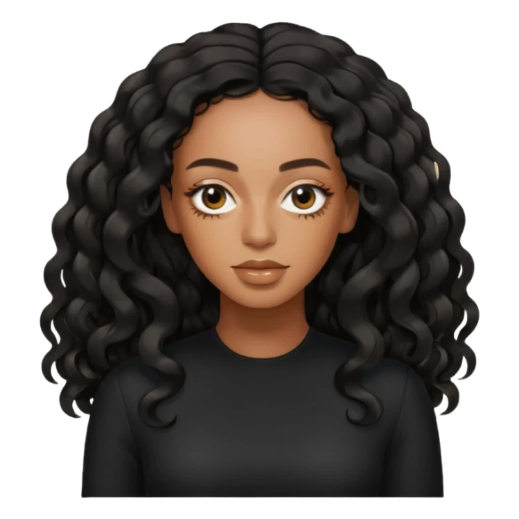 Solange with black long wavy hair, black outfit sticker