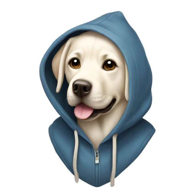 White Labrador wearing a hoodie sticker