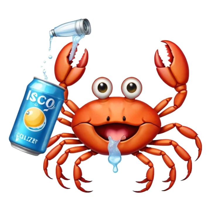 Crab holding a seltzer sticker