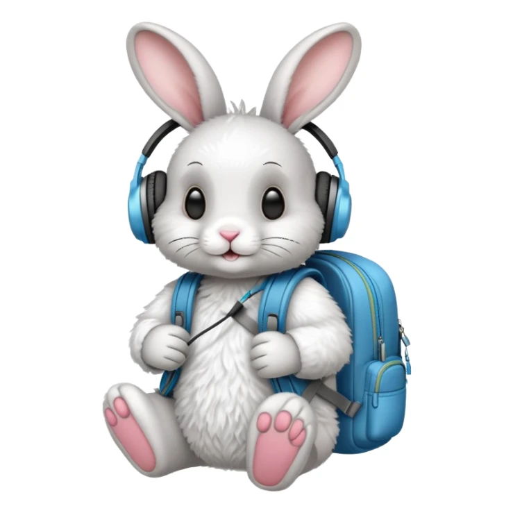 rabbit with headphones and backpack sticker