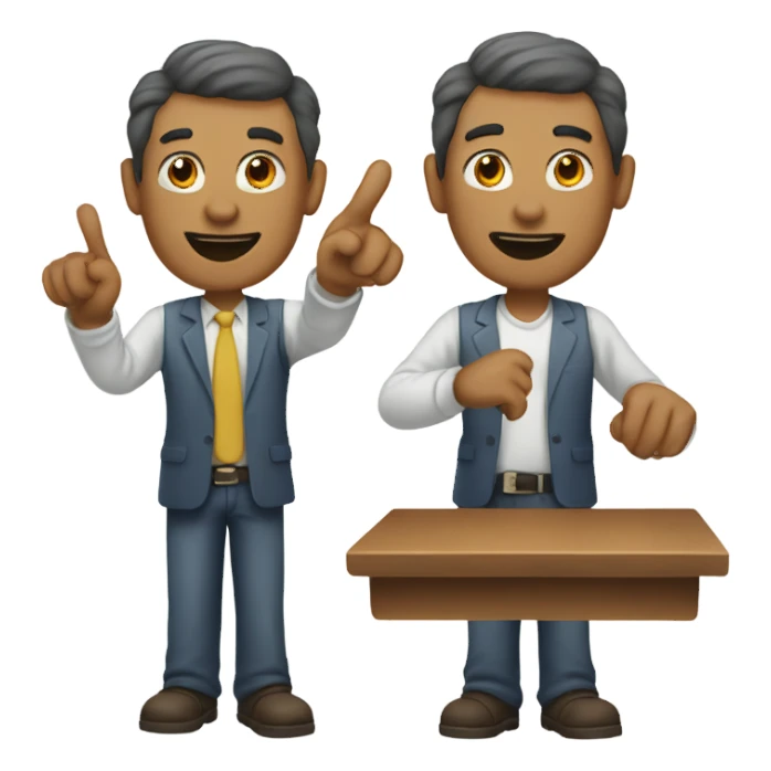 A man pointing at two objects sticker