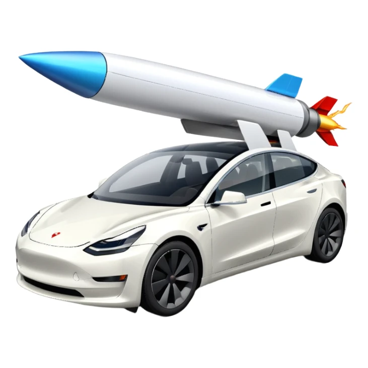 Tesla model 3 white. Two rockets mounted flat on roof sticker