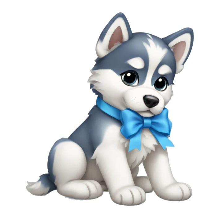 Husky puppy with blue bow sticker