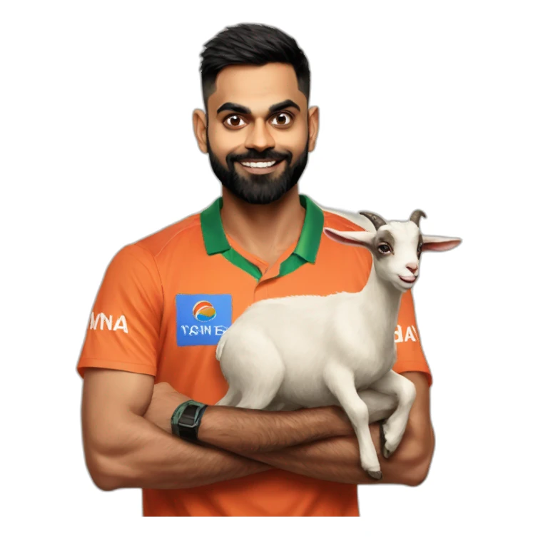 Virat kohli with a small goat sticker