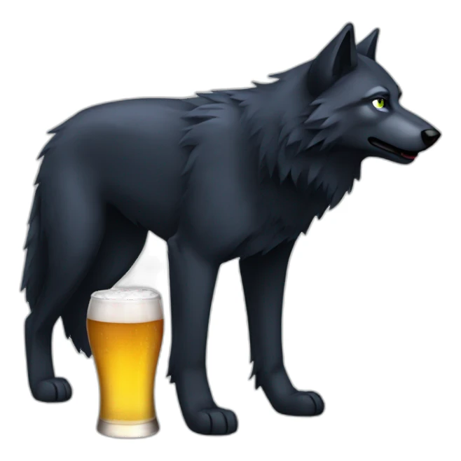 black wolf blue eyes drinking beer sticker