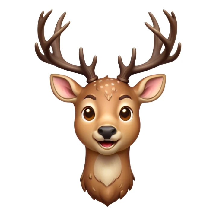 Cinematic Comical Deer Portrait Emoji, Head tilted dramatically with an exaggeratedly amused expression, featuring a sleek dappled coat and whimsically contorted antlers, wide, expressive eyes filled with playful disbelief, Simplified yet hilariously expressive features, highly detailed, glowing with a slightly sassy glow, high shine, dramatic yet playful, stylized with an air of cheeky woodland mischief, bright and endearing, soft glowing outline, capturing the essence of a spirited and over-the-top deer, so meme-worthy it feels like it could side-eye its way into forest folklore instantly! sticker