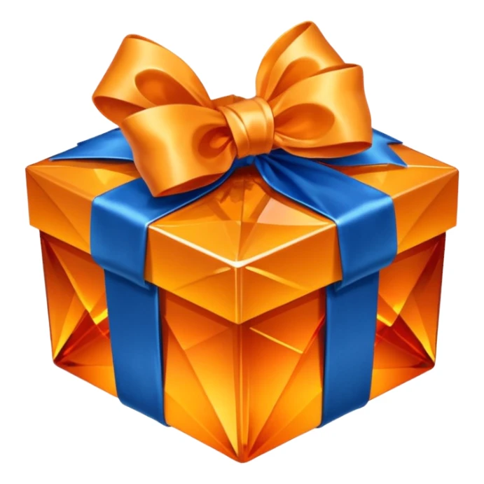 orange crystal gift box with blue ribbon sticker