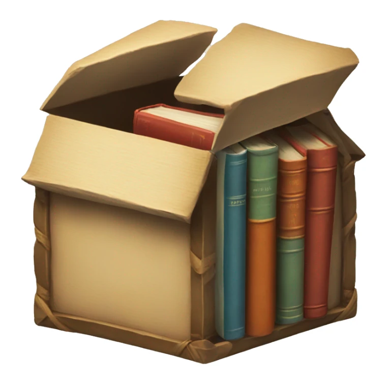 open box with old books inside  sticker