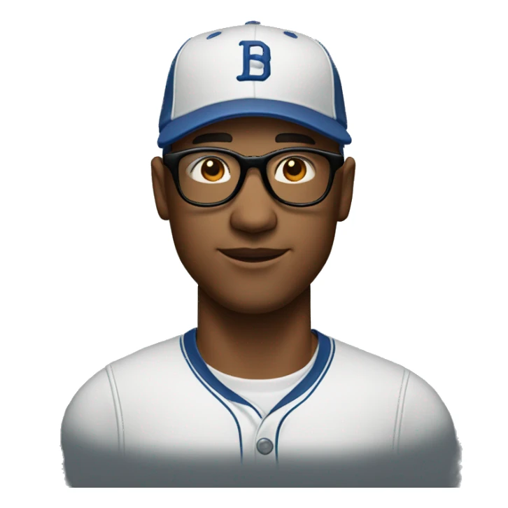 Man with baseball cap, square glasses, bald in mid 40s sticker