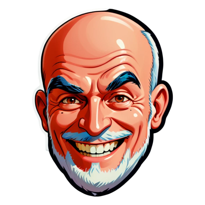 balding guy with a smile sticker