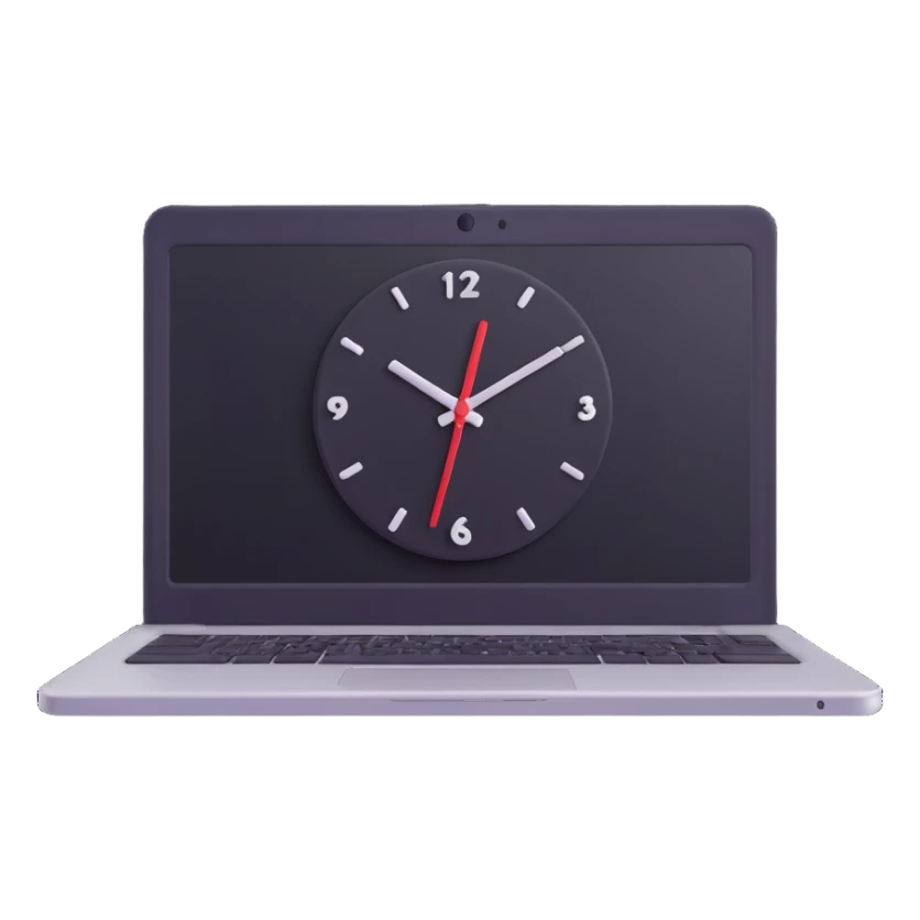 compact laptop with a clock icon overlay, symbolizing significant admin workload sticker