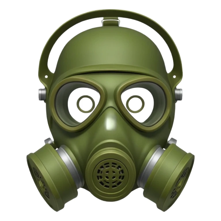 green gas mask, one filter sticker