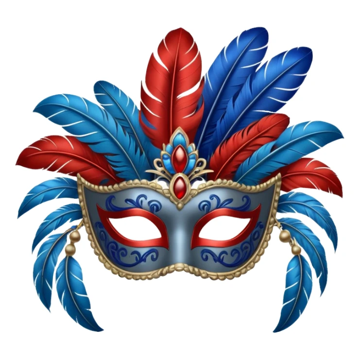 masquerade mask grey with blue and red feathers sticker