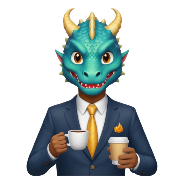 Dragon man in business suit drinking coffee  sticker