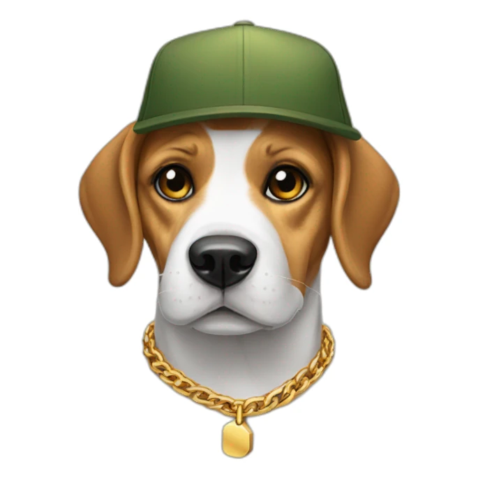 beagle dog with a cap and a gold chain sticker