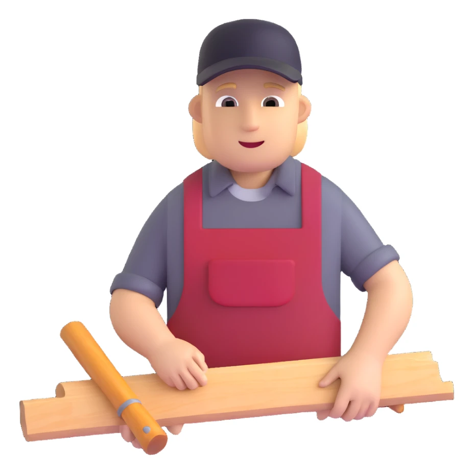 carpenter in workshop with wood sticker