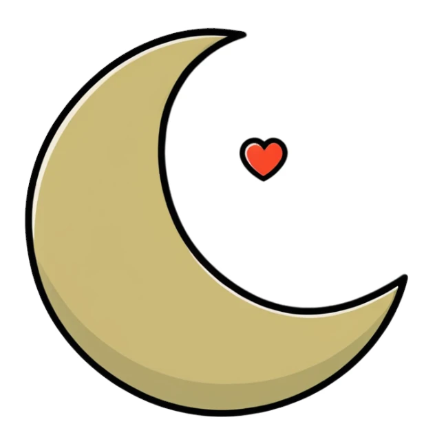 khaki crescent moon with a small heart sticker