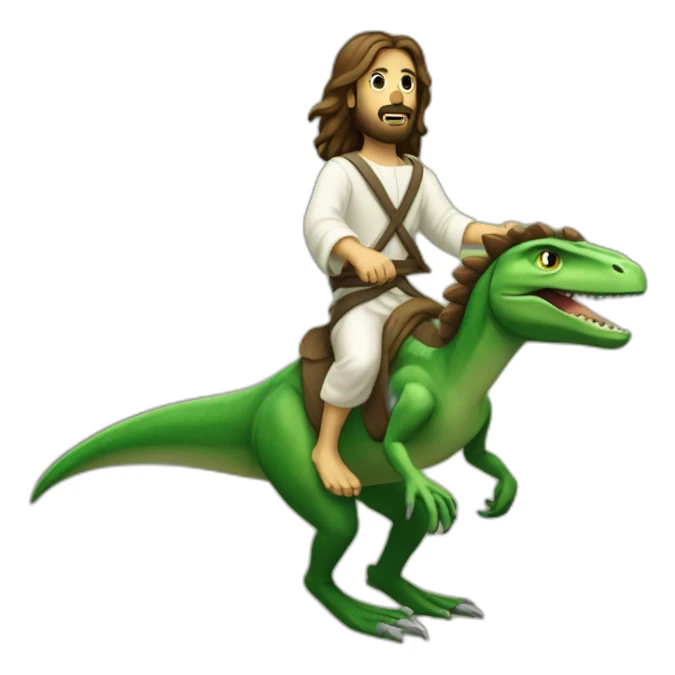 Jesus riding a green velociraptor sticker