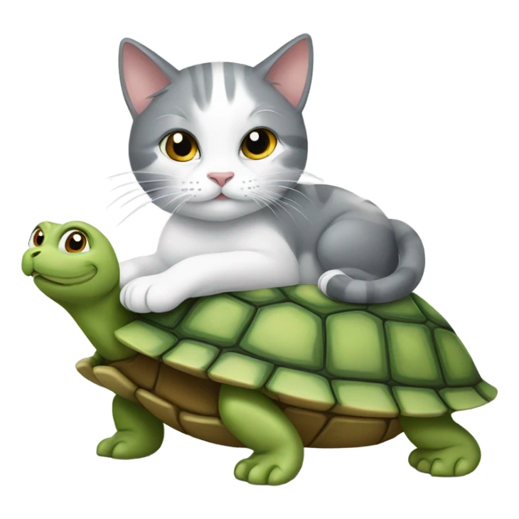 Grey and white cat riding a turtle sticker