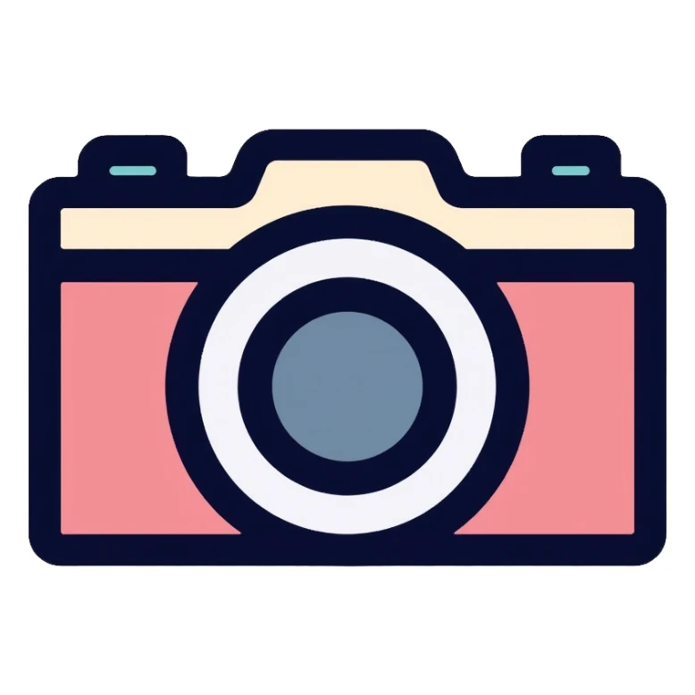 flat abstract camera with eye in lens, simple logo design sticker