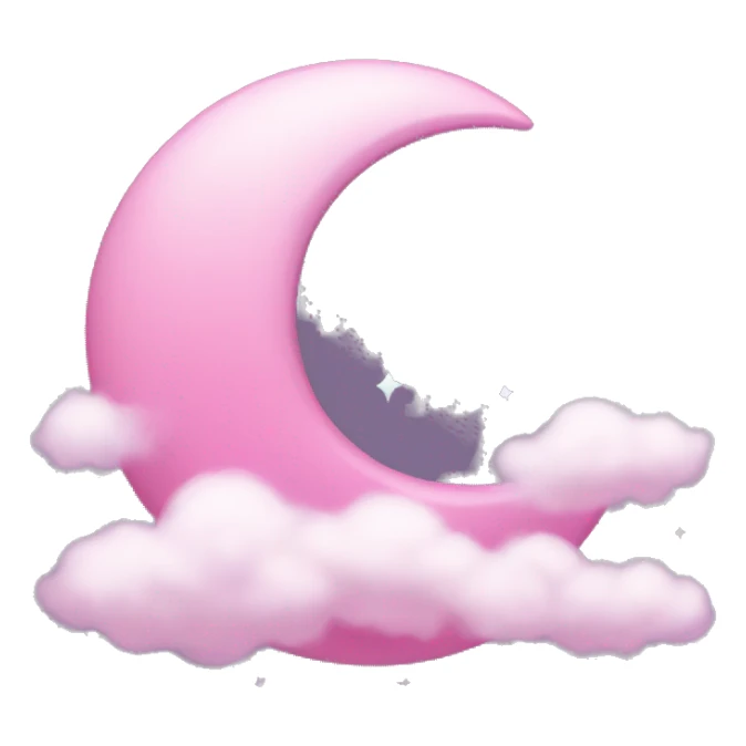 Pink crescent moon with sparkly white clouds sticker