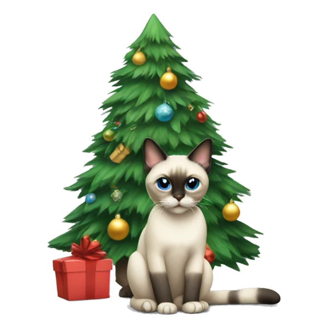 Christmas tree and Siamese cat sitting sticker