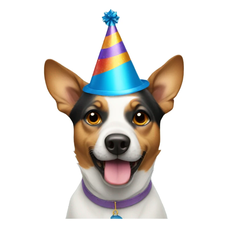 Dog wearing a party hat sticker