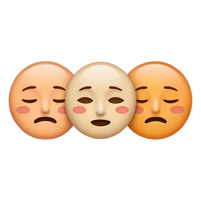 Minimalistic flat emoji set for a meditation app. Three separate faces, each representing a different emotional state:

Negative – Sad, tired face with downturned eyes and mouth.
Neutral – Calm face with a relaxed, balanced expression.
Positive – Happy, peaceful face with a gentle smile.
Soft pastel colors (beige, peach, light orange). Simple 2D design, no 3D, no shadows, no extra details. Clean vector-style aesthetics, smooth lines, clear expressions sticker