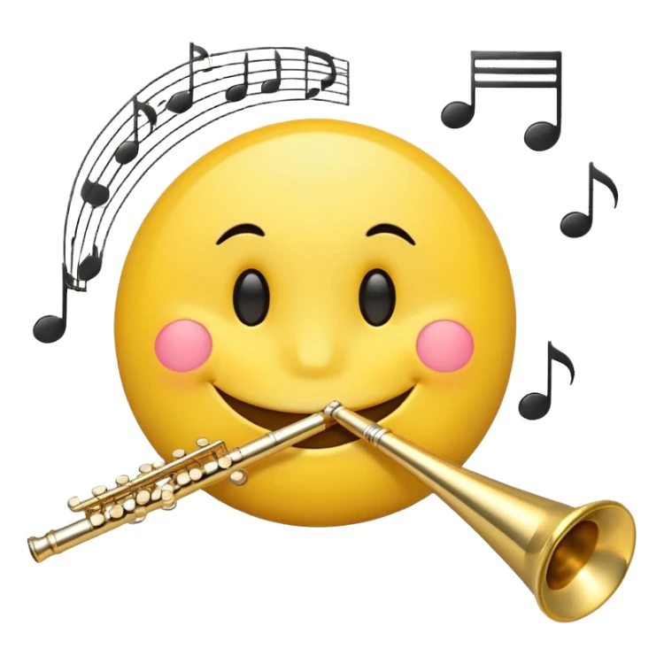 smiley face with musical notes and a flute sticker